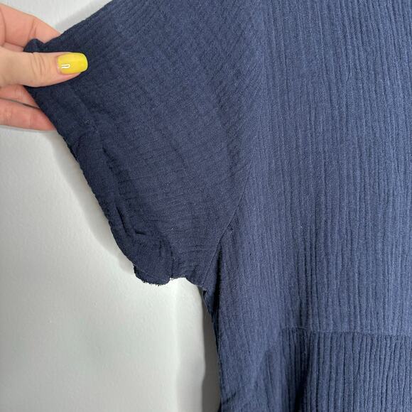 Cotton Bleu Women's Navy Blue‎ 100% Cotton Button Front Textured Dress Size L - Picture 2 of 7
